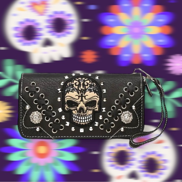 Suger Skull Handbags - 🆕 Sugar Skull Punk Art Rivet Stud Biker Wallet